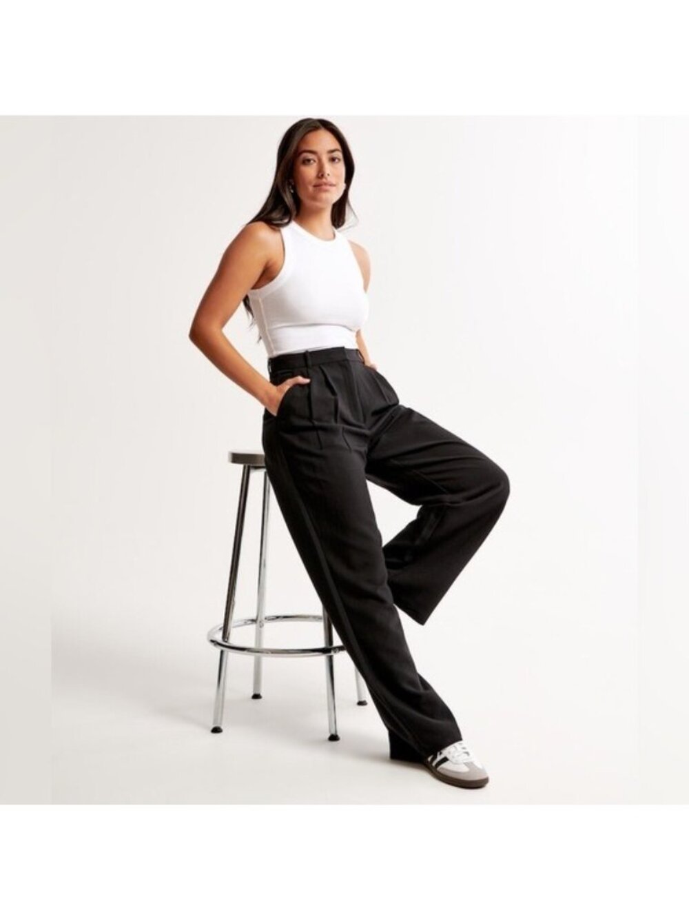 DAISY GRACE Black Wide-Leg Tailored Pants high rise trousers Medium
